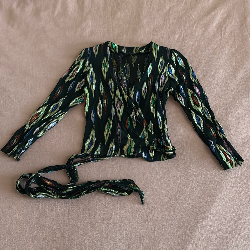 Vintage metallic wrap blouse size small